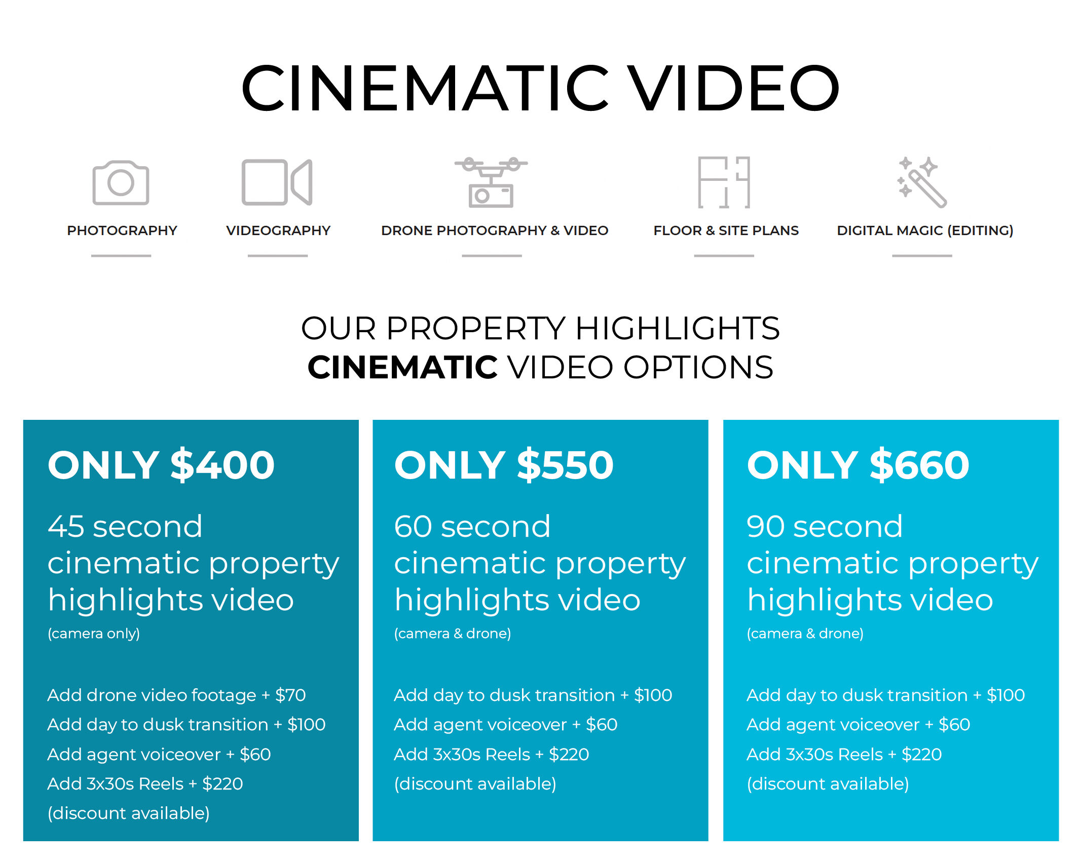 Cinematic video options for Real Estate Marketing